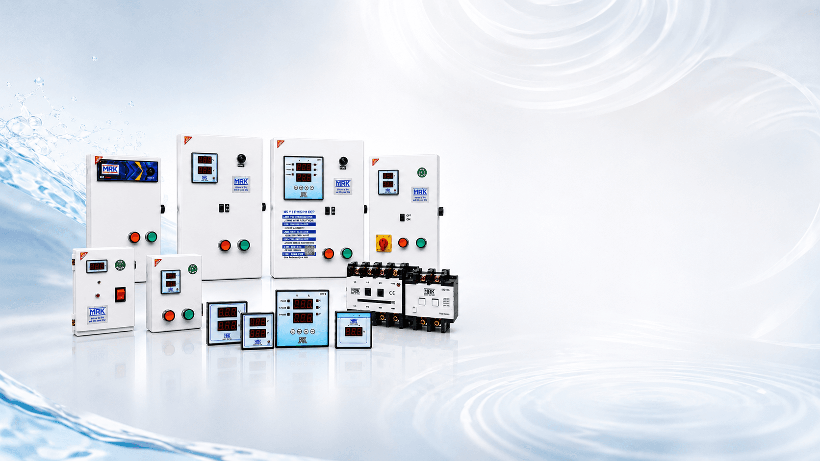MRK single-phase starters, three-phase panels, digital meters and switchgear